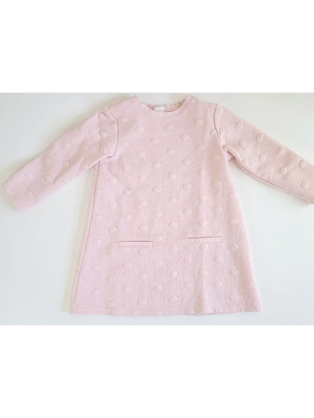 H&M Sweater Dress Girls Pink Textured Polka Dot Long Sleeve Size 2-3Y